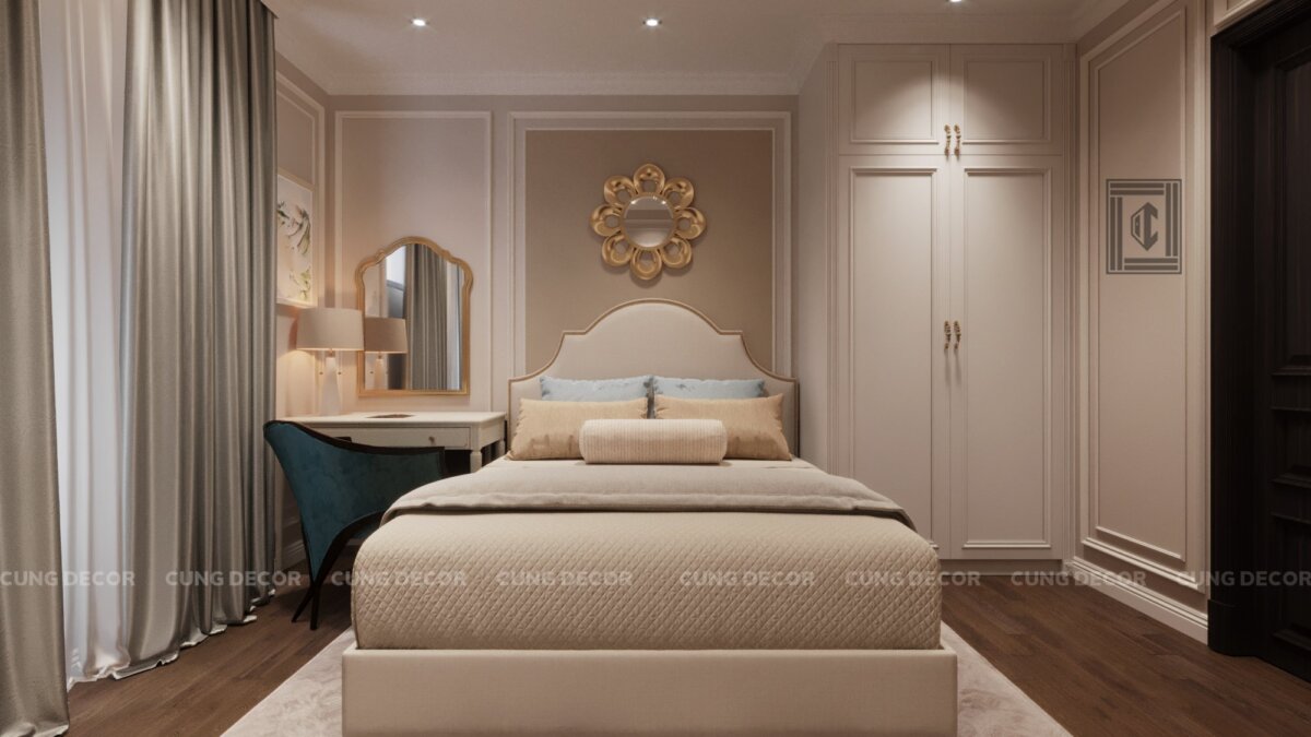 Nội thất phòng ngủ được thiết kế theo phong cách tối giản nhưng vô cùng sang trọng và tinh tế.