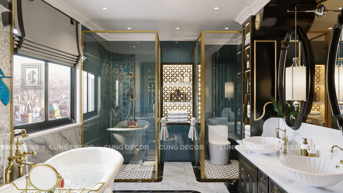 Phòng vệ sinh biệt thự theo phong cách Indochine độc đáo